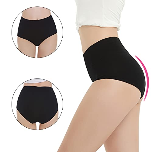 EKSHER Bragas Mujer Pack de 5 Slip Cintura Alta Algodón Braguitas Negro_L
