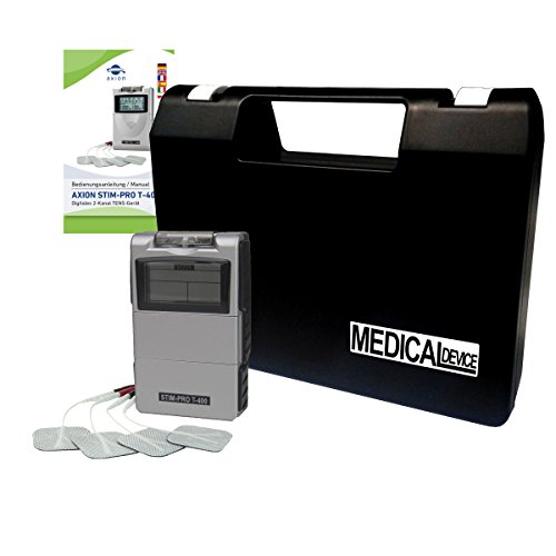 Electroestimulador TENS Stim pro T-400 axion | Aparato de corriente de estimulación de fácil uso con 17 programas de uso + 4 electrodos tens de REGALO