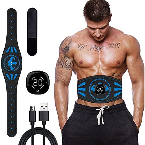 EMS Electroestimulador Muscular Abdominales, Abdominales Eléctrico Cinturón Estimulación Muscular Masaje de vibración Ajustable USB Recargable Ejercitador 10 Modos para Mujeres y Hombres