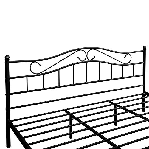[en.casa] Cama de Metal Doble (Florencia)(180 x 200cm)(Negro) con cabecero Curvado/Recubrimiento en Polvo/somier Incluido