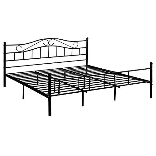 [en.casa] Cama de Metal Doble (Florencia)(180 x 200cm)(Negro) con cabecero Curvado/Recubrimiento en Polvo/somier Incluido
