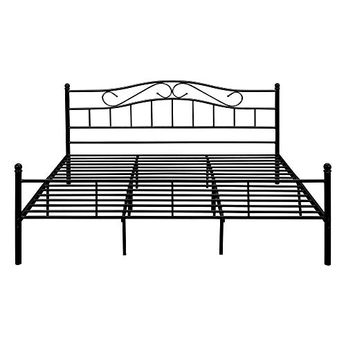 [en.casa] Cama de Metal Doble (Florencia)(180 x 200cm)(Negro) con cabecero Curvado/Recubrimiento en Polvo/somier Incluido