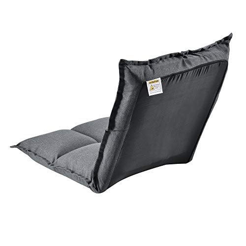 [en.casa] Silla de Suelo 52 x 50 cm Cojín de Espuma con Estructura de Metal Acolchado 5 Ángulos Respaldo Ajustable Inclinación 180 Grados Cama de Suelo Gris Claro
