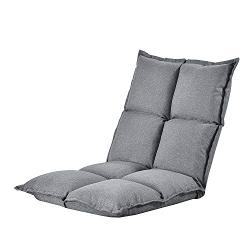 [en.casa] Silla de Suelo 52 x 50 cm Cojín de Espuma con Estructura de Metal Acolchado 5 Ángulos Respaldo Ajustable Inclinación 180 Grados Cama de Suelo Gris Claro
