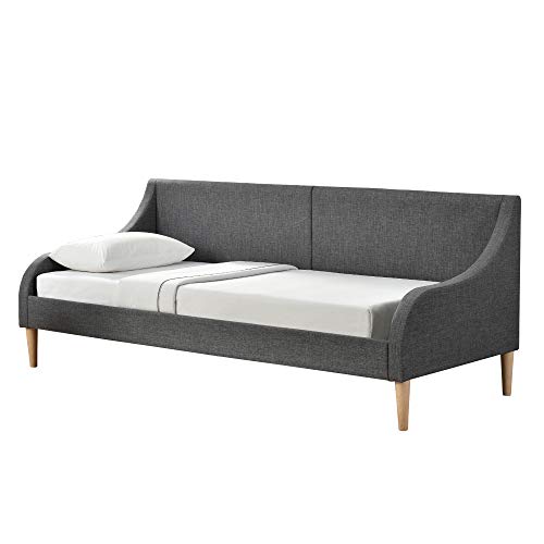 [en.casa] Sofá-Cama Cama de día 200cm x 90cm Tela Gris con Patas de plástico imitación Madera