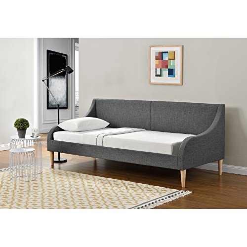 [en.casa] Sofá-Cama Cama de día 200cm x 90cm Tela Gris con Patas de plástico imitación Madera