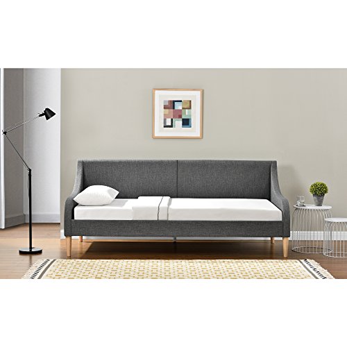 [en.casa] Sofá-Cama Cama de día 200cm x 90cm Tela Gris con Patas de plástico imitación Madera
