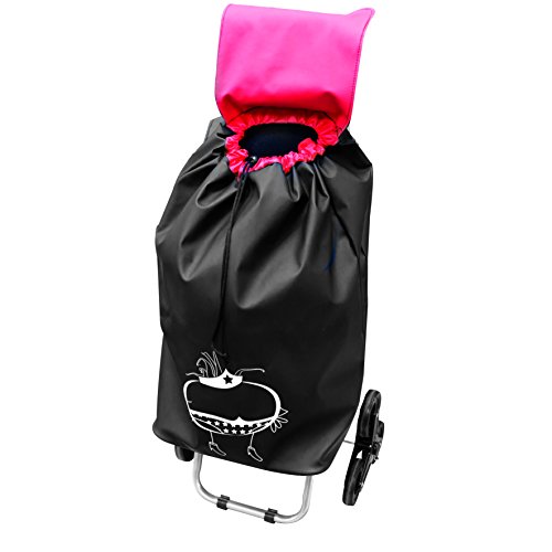 ENTRE TEMPS SH1523 - Carrito de la Compra para Caminar Shopping Ludik, Impermeable, 6 Ruedas, PVC, Negro, 40,5 x 37 x 93,2 cm