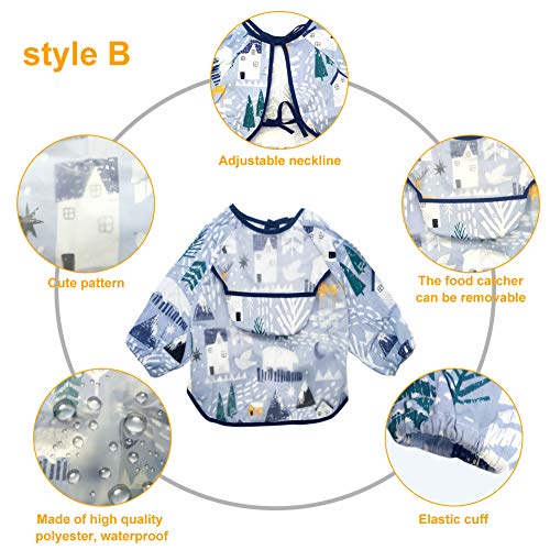 EQLEF Bebe Babero Manga Larga, Delantal Impermeable con Baberos para Alimentación, Pintura para Niños, Lavable para Bebés de 1 a 3 Años (2 Unidades) (Verde)