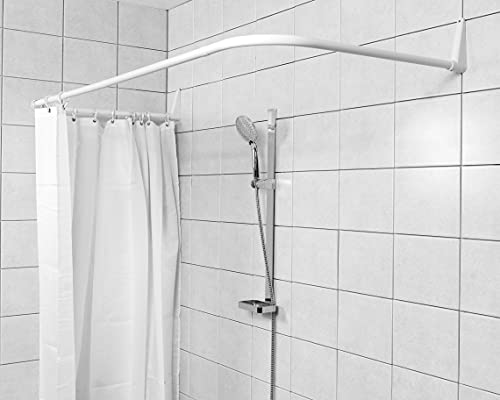 Erica Barra para Cortina de Ducha en Forma de U de 70x165x70cm, Barra para Cortina de Baño para Bañera sin Soporte en el Techo, Recubierta de Plástico sin PVC, Inoxidable. Blanco.