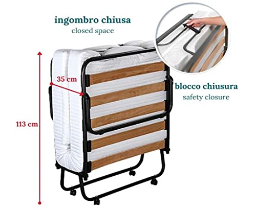 Evergreenweb – Cama plegable con colchón de espuma viscoelástica de 12 cm de altura, estructura de somier individual de láminas de madera de 80 x 190 cm, con cojín de regalo