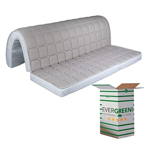 EVERGREENWEB - Colchón H 10 cm para sofá Cama, con Pliegue en el Asiento, Funda Plegable de Poliuretano ortopédico Blanco hipoalergénico, Cordones de fijación para sofá Cama