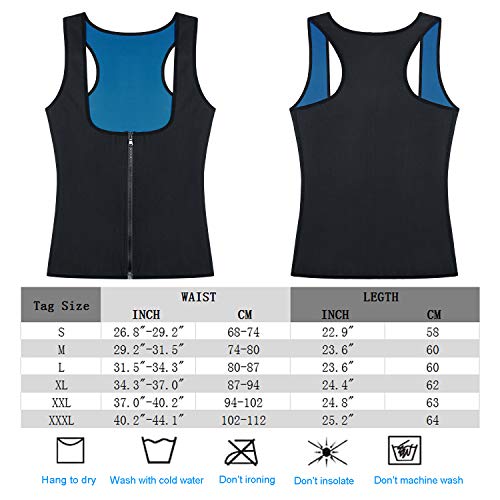 Fajas Reductoras Adelgazantes Mujer Abdomen, Camisetas Tirantes sin Mangas Deporte Fitness, Chaleco Quema Grasa Abdominal de Nanofibra Azul Inodoro– Efecto Sauna y Body Reductor (Azul, M)