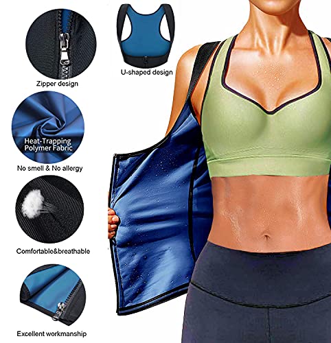 Fajas Reductoras Adelgazantes Mujer Abdomen, Camisetas Tirantes sin Mangas Deporte Fitness, Chaleco Quema Grasa Abdominal de Nanofibra Azul Inodoro– Efecto Sauna y Body Reductor (Azul, M)