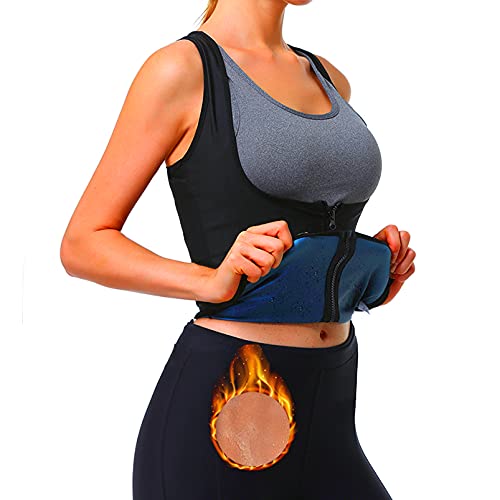 Fajas Reductoras Adelgazantes Mujer Abdomen, Camisetas Tirantes sin Mangas Deporte Fitness, Chaleco Quema Grasa Abdominal de Nanofibra Azul Inodoro– Efecto Sauna y Body Reductor (Azul, M)