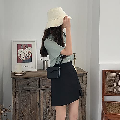 Falda Mujer Femenina Sólida De Estilo Preppy Harajuku Moda De Cintura Alta A-Line Falda De Mujer Primavera Dividida para Mujer por Encima De La Rodilla Mini Falda Linda M Negro
