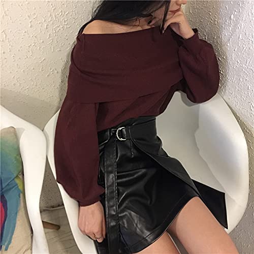 Falda Mujer PU Casual Mujer Moda Faldas Cintura Alta Sólido A-Line Mujer Mini Faldas por Encima De La Rodilla Elegante Damas Vintage 3 Colores Faldas M Negro