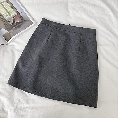 Falda Mujer Verano Coreano Imperio Dulce Sólido Mini Falda De Mujer Oficina Señora Linda por Encima De La Rodilla Una Línea De Cintura Alta Faldas Kawaii S Gris