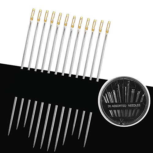 fanshiontide 54 Piezas Kit de Agujas de Coser a Mano Agujas de Enhebrado Automático Agujas de Doble Agujero Agujas Fáciles de Enhebrar Agujas de Tejer para DIY Labores de Agujas Accesorios