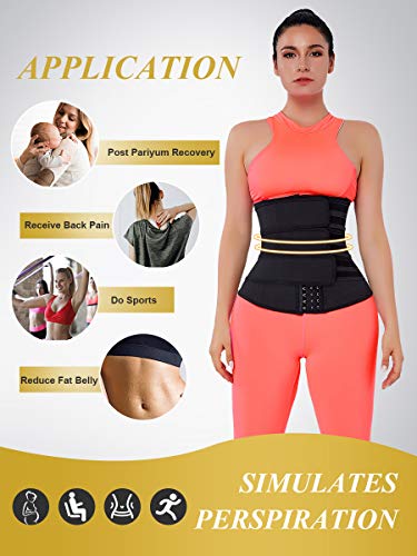 FeelinGirl Mujer Corsé Látex con Cinturón Triple 7 Huesos Aceros Entrenador de Cintura Faja Lumbar Reductora Underbust con Ganchos y Velcro Waist Trainer Negro L/Talla 40
