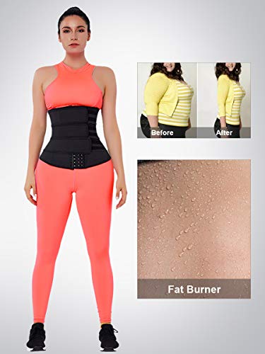 FeelinGirl Mujer Corsé Látex con Cinturón Triple 7 Huesos Aceros Entrenador de Cintura Faja Lumbar Reductora Underbust con Ganchos y Velcro Waist Trainer Negro L/Talla 40