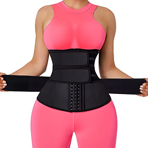FeelinGirl Mujer Corsé Látex con Cinturón Triple 7 Huesos Aceros Entrenador de Cintura Faja Lumbar Reductora Underbust con Ganchos y Velcro Waist Trainer Negro L/Talla 40