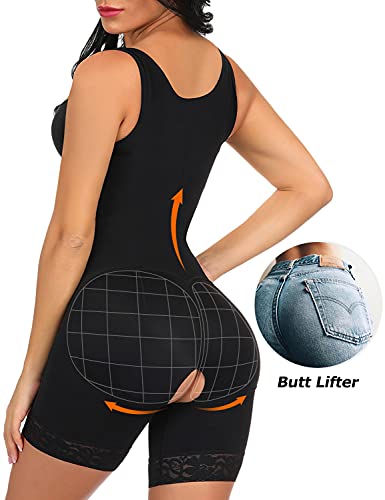 FeelinGirl Mujer Faja Reductora con Cinta Ajustable Corsé Bustier Ajustable Cremallera Shapewear Corset Waist Trainer Negro S/Talla 34-36