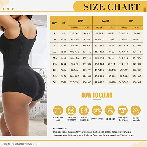 FeelinGirl Mujer Faja Reductora con Tirantes Ajustables Cubre Busto Cremallera Frontal Corset de Cuerpo Completo Braga Moldeadora Shapewear Overbust Body Shaper Gran Tamaño Negro 6XL/Talla 54-56
