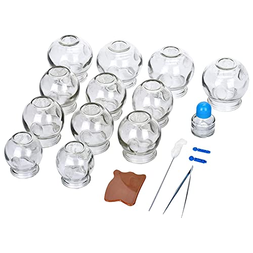 Feibrand Ventosas Cristal Masaje Cupping: 12 Massage Copa Vidrio Grandes Profesional Fisioterapia Cup Set Chinas Anticelulitis Tazas Kit Fuego Succión Terapia Cuerpo Espalda Hijama Ventosaterapia