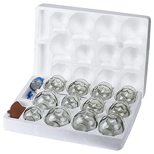 Feibrand Ventosas Cristal Masaje Cupping: 12 Massage Copa Vidrio Grandes Profesional Fisioterapia Cup Set Chinas Anticelulitis Tazas Kit Fuego Succión Terapia Cuerpo Espalda Hijama Ventosaterapia