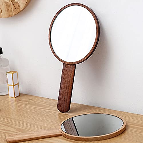 FEIHAIYANY Espejo para maquillarse Espejo de Mano con asa, Marco de Madera de Espejo de Alta definición de Mano, Gafas Retro puras para peluqueros de salón, Espejo de Mano para peluqueros Profesional