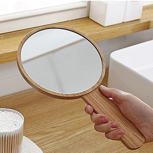 FEIHAIYANY Espejo para maquillarse Espejo de Mano con asa, Marco de Madera de Espejo de Alta definición de Mano, Gafas Retro puras para peluqueros de salón, Espejo de Mano para peluqueros Profesional