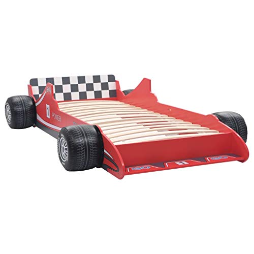Festnight Cama Infantil con Forma de Coche de Carreras para Niños, Muebles para Dormitorio de Niños, 90x200 cm Roja