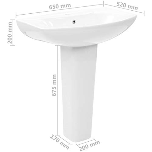 Festnight Lavabo de pie Lavabo con Pedestal en Cerámica Blanco 65x52x20 cm