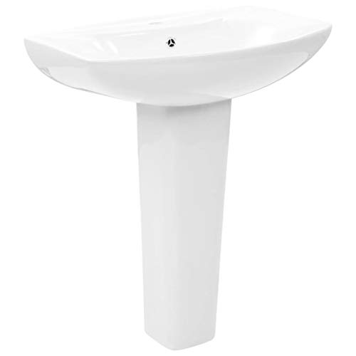 Festnight Lavabo de pie Lavabo con Pedestal en Cerámica Blanco 65x52x20 cm