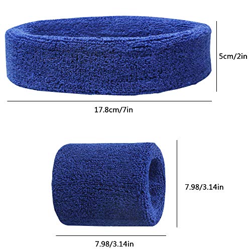 FineGood Juego de 6 bandas para el sudor, de algodón, deportivo, para hombres, mujeres, ciclismo, correr, tenis, baloncesto, color negro, azul