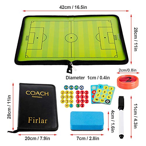 Firlar Carpeta táctica ,Pizarra Táctica de Fútbol Imanes Coach Board para Entrenador con Lápices, Goma de Borrar,Cremallera