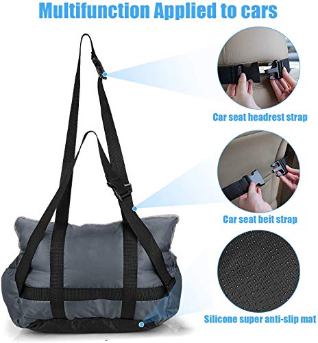 FRISTONE Asiento de Coche para Perros pequeños, Asiento de Coche Elevado para Perro Salchicha, Bulldog, con Correa de Seguridad con Clip y Bolsa de Almacenamiento，Gris