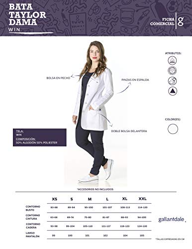 GALLANTDALE Bata Sanitaria Taylor Mujer Repelente Antibacterial Blanco M