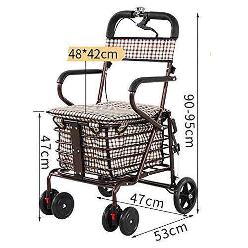 GAOXIAOMEI Carro DELE Compra,Carrito de Compras Plegable 6 Ruedas,con Asiento, Adecuado para Personas Mayores y discapacitadas,Bronce