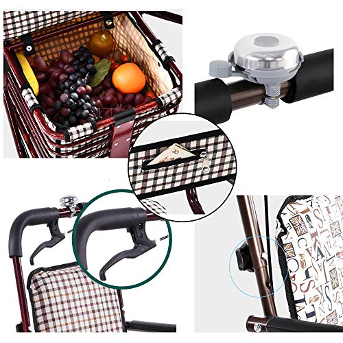 GAOXIAOMEI Carro DELE Compra,Carrito de Compras Plegable 6 Ruedas,con Asiento, Adecuado para Personas Mayores y discapacitadas,Wine Red