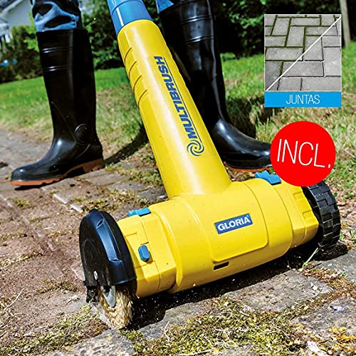GLORIA MultiBrush speedcontrol - Cepillo eléctrico multifuncional, Eliminador de malas hierbas, Se puede utilizar como limpiador de piedra, madera y juntas, Aireador de césped, Juego con 2 accesorios