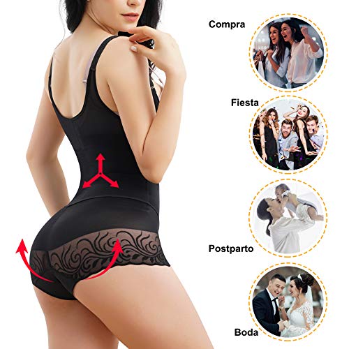 Gotoly Mujer Bodies Moldeadores Faja Reductora Lencería Moldeadora Corsé Control de Abdomen Ropa Interior Faja con Cremallera Busto Abierto Shapewear (Negro, Small)