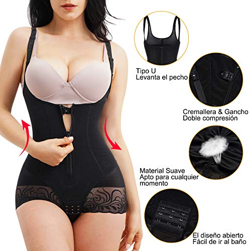 Gotoly Mujer Bodies Moldeadores Faja Reductora Lencería Moldeadora Corsé Control de Abdomen Ropa Interior Faja con Cremallera Busto Abierto Shapewear (Negro, Small)