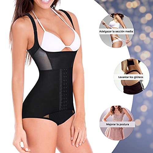 Gotoly Mujer Bodies Moldeadores Fajas Reductoras Adelgazantes Control de Barriga Shapewear Entrenador de Cintura Corsé Modelador de Cuerpo Completo y Busto Abierto Bodysuit (Negro, M)