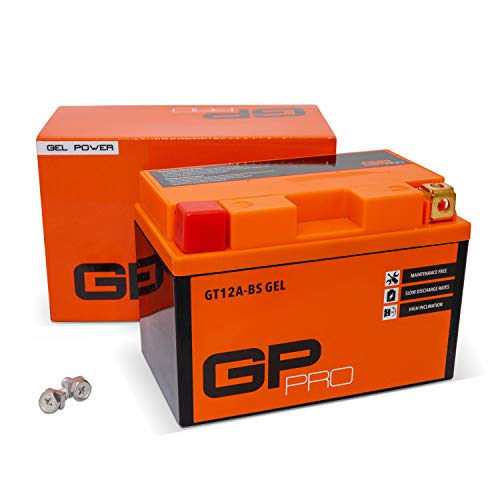 GP-PRO GT12A-BS 12V 10Ah GEL Batería de arranque (compatible con YT12A-BS / YTX12A-BS) (Sin necesidad de mantenimiento/Sellado) Moto Acumulador