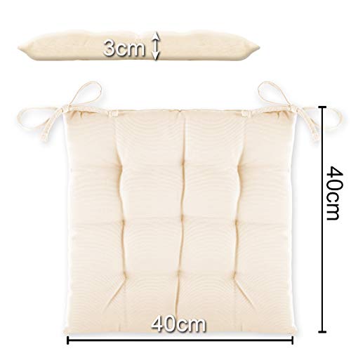 Gräfenstayn® Juego de 4 Cojines 40x40x3cm con Correas de sujeción para Interior y Exterior con Junta Oeko-Tex - (Crema)