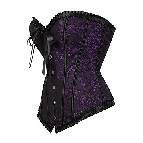 Grebrafan Brocado Corset Bustier Sexy Nupcial Corsés y Lencería Talla Grande (EU(48-50) 6XL, Morado)