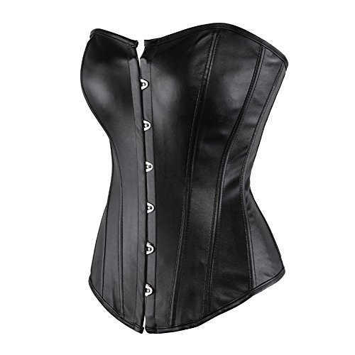 Grebrafan Mujer Corset Fiesta Corsé de Polipiel Cuero Talla Grande (EU(48-50) 6XL, Negro)