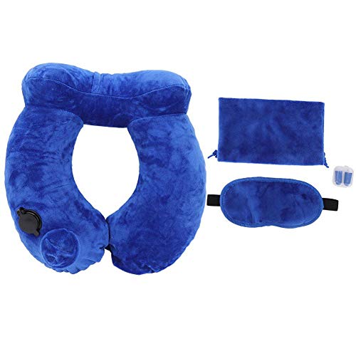 Growcolor 32x30x10cm 4PCS Presione Almohada de Viaje automática Almohada de Soporte para el Cuello Tipo U de usos múltiples(Azul)